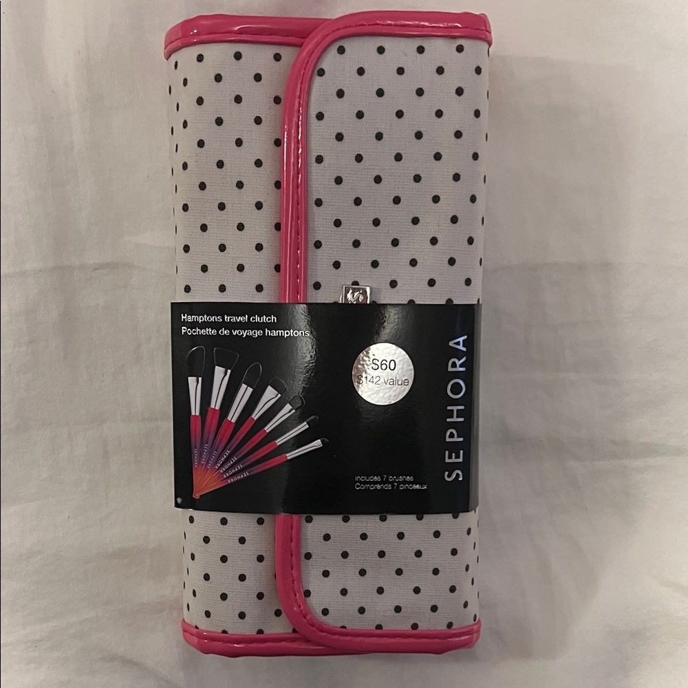New Sephora Black and Pink Polka Dot Makeup Brush Set